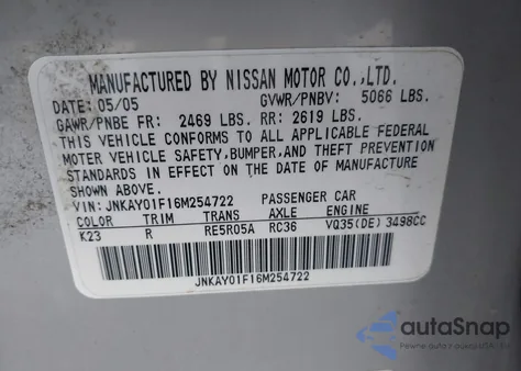 2006 Infiniti M35X z USA, uszkodzony, nr VIN JNKAY01F16M254722